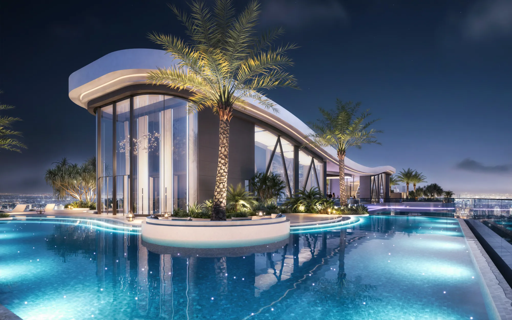 Rooftop luxury pool background architectural details